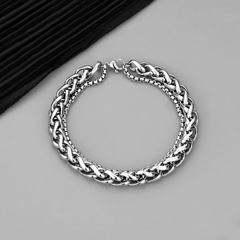 Retro Double-layer Fukui Bracelet Men's Fashionable ins Style Boys Jewelry Summer Korean Style Distinctive Stacked Dragon Bone Chain Bracelet
