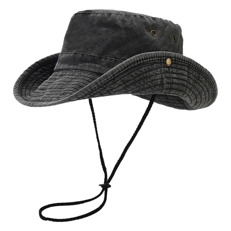 Ins nuevo color sólido gran gorra de pescador de algodón lavado con agua retro paisaje vaquero occidental sombrero de protección solar