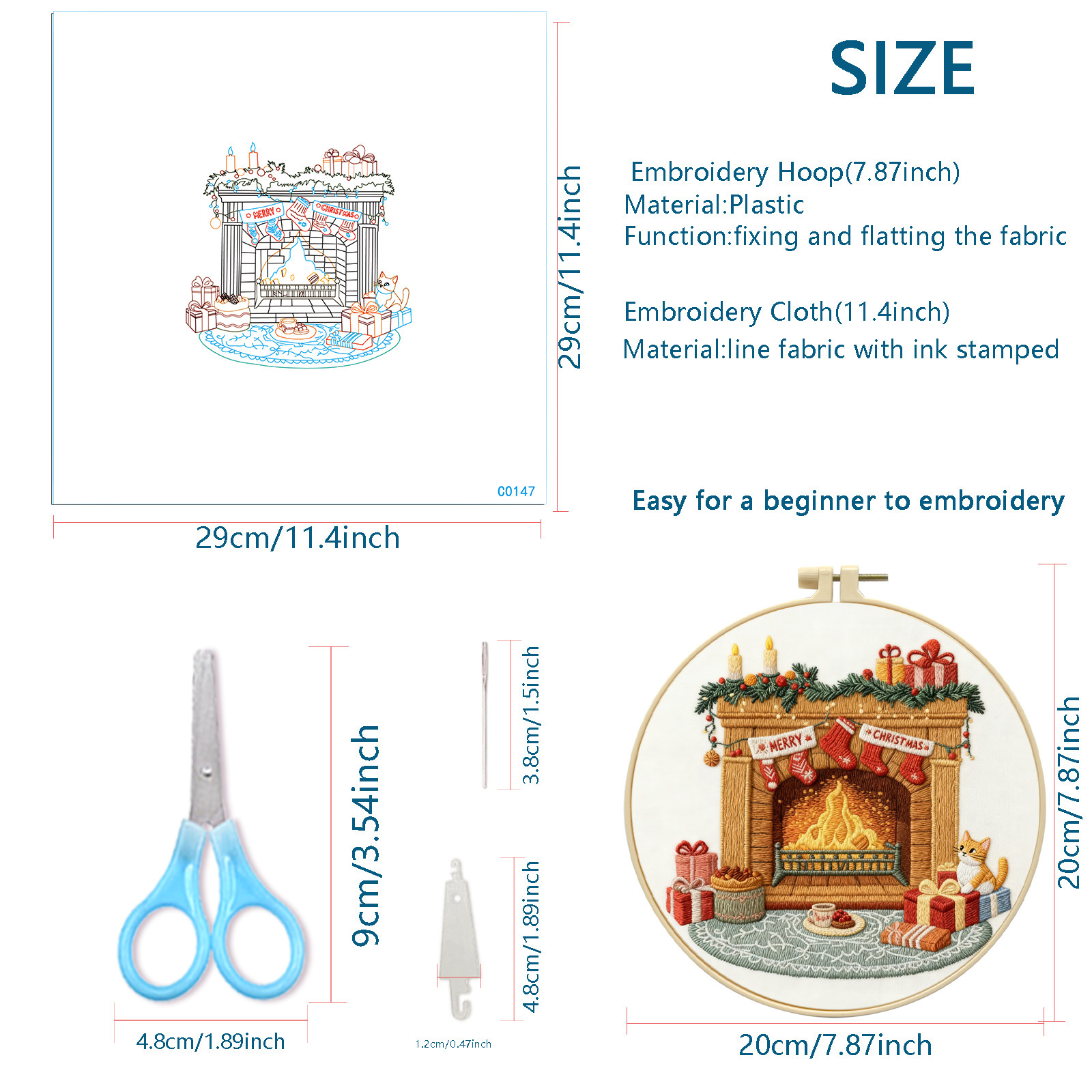 Navidad transfronteriza para la decoración de nuevos productos, chimenea navideña cálida viento bordado DIY kit material paquete inglés