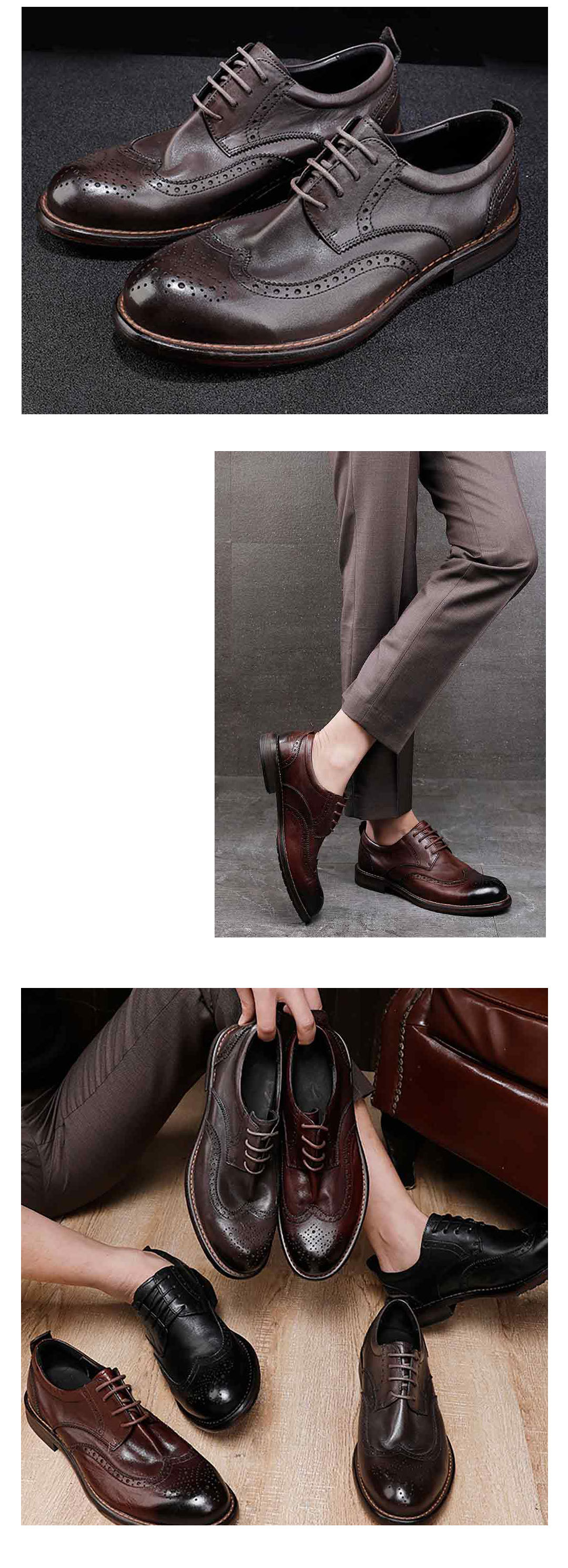Leather shoes Business dress shoes men's British vintage washed horse shoes wedding shoes_vogvips.com