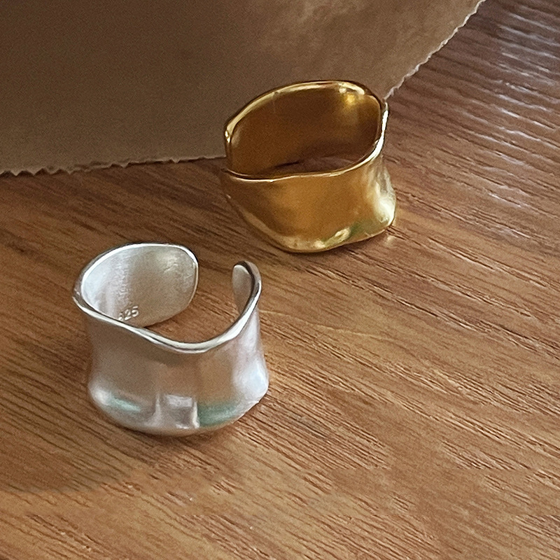 Vintage Simple Wide Ring Women's Minimalist Style Fashionable Personalized All-match Matte Gold and Silver Two-color Open Finger Ring