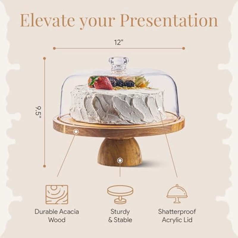 木製ケーキディスプレイトレイデザートスタンドフルーツトレイ結婚式のテーブルの装飾熟した食品トレイ透明ラウンドトレイ|undefined