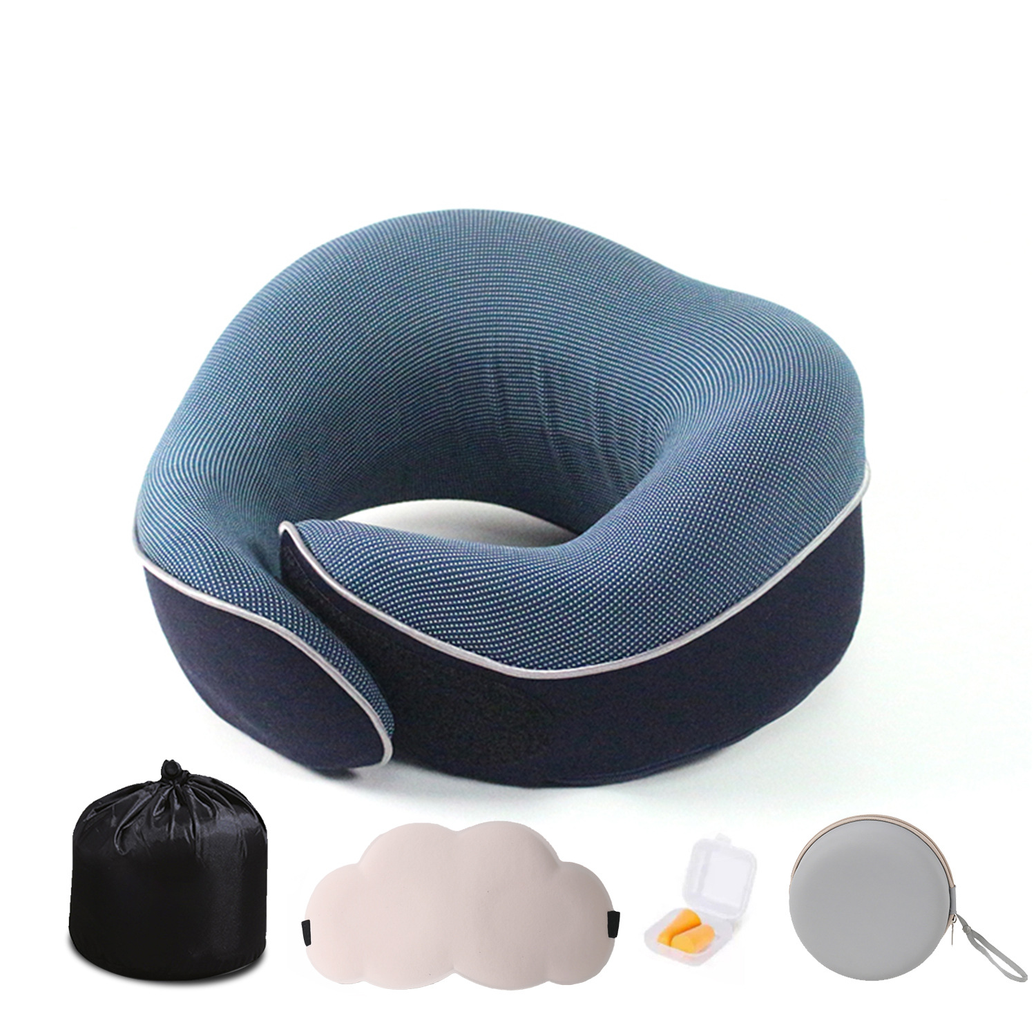 Nuevas almohadas de cuello transfronterizas almacenables de memoria de viaje almohadas de algodón nubes de ojos tapones de auriculares caja de regalo en stock