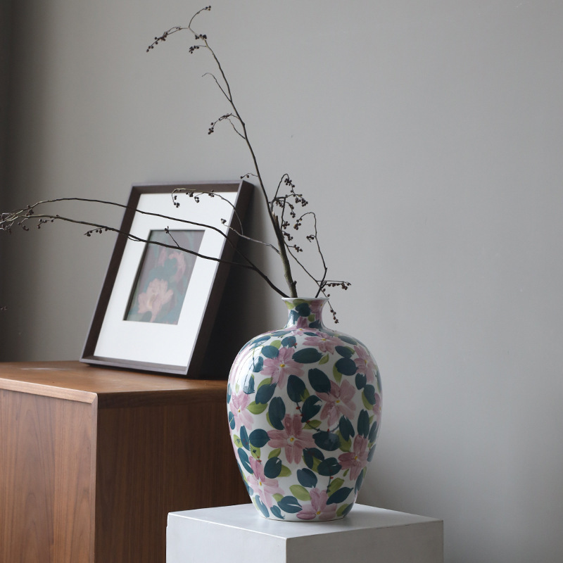 青と白の磁器の花瓶、新しい中国風のデスクトップ装飾品、美しいリビングルームのドライフラワー、水耕栽培可能なハイエンドのアートスタイル|undefined
