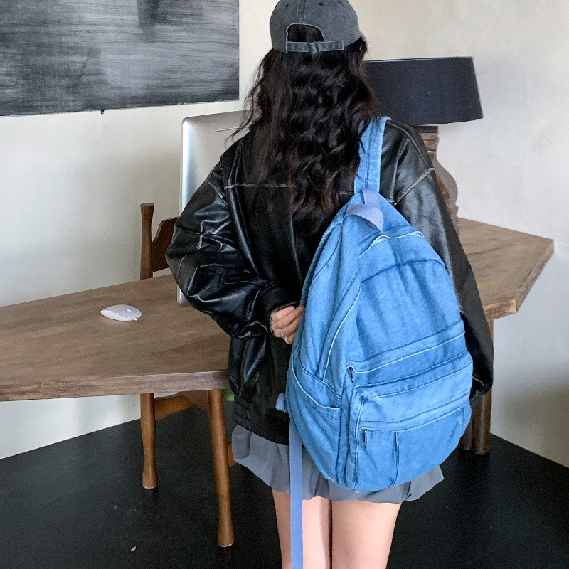 Mochila femenina ins Hong Kong estilo Mori retro angustiado estudiante universitario mochila femenina moda europea y americana mochila de lona lavada