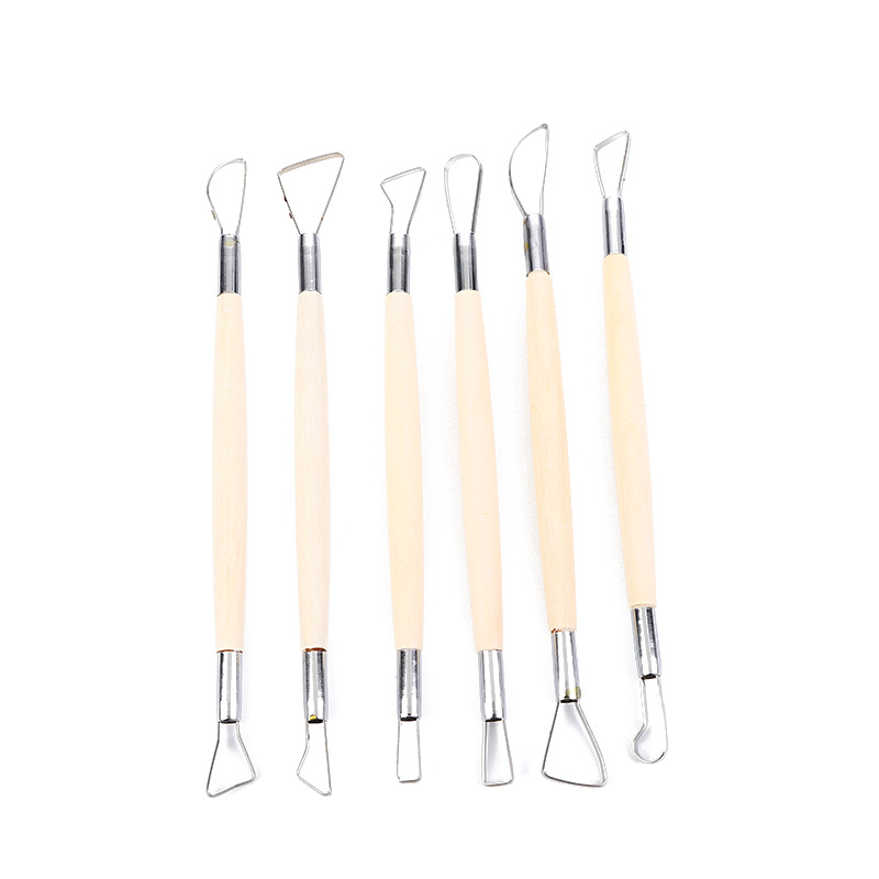 Clay, wooden handle, tools set, 6 pieces