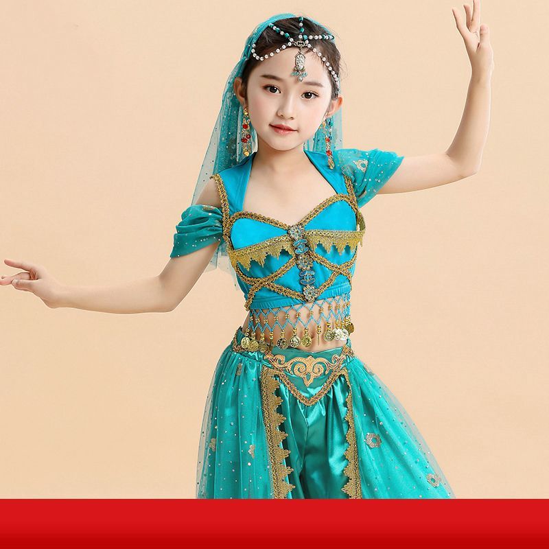 Indian dance performance costume for girls, short-sleeved Jasmine Princess, exotic belly dance children's stage top performance costume