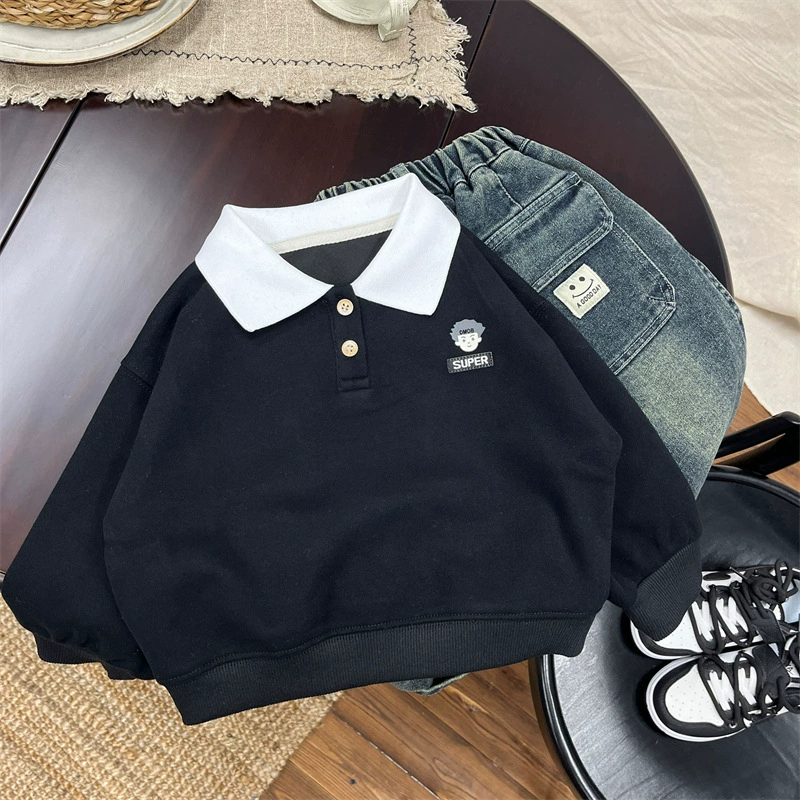 Рубашка PLOL для мальчиков корейская версия дикого свитера 2024 новый детский повседневный топ
