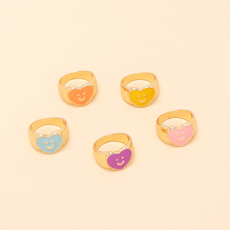 7g Weight Women'S Gender Pink, Purple, Blue, Yellow Color One Size Size Wholesale Jewelry Dripping Oil Heart Smile Ring Nihaojewelry 3