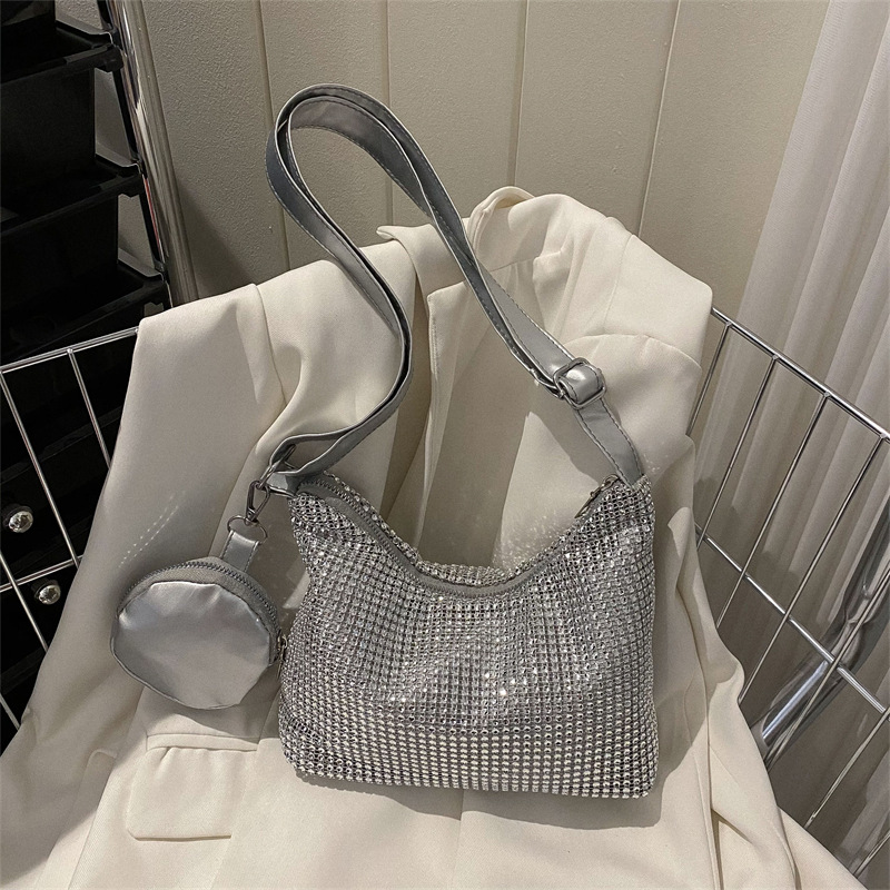 2023 primavera y verano nuevo bolso de hombro de estilo occidental elegante simple bolso de mujer de moda de diamantes de imitación de este año