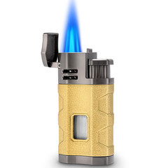 雪茄打火機直衝充氣三火雪茄專用火機可視窗口雪茄托CLB-23IO