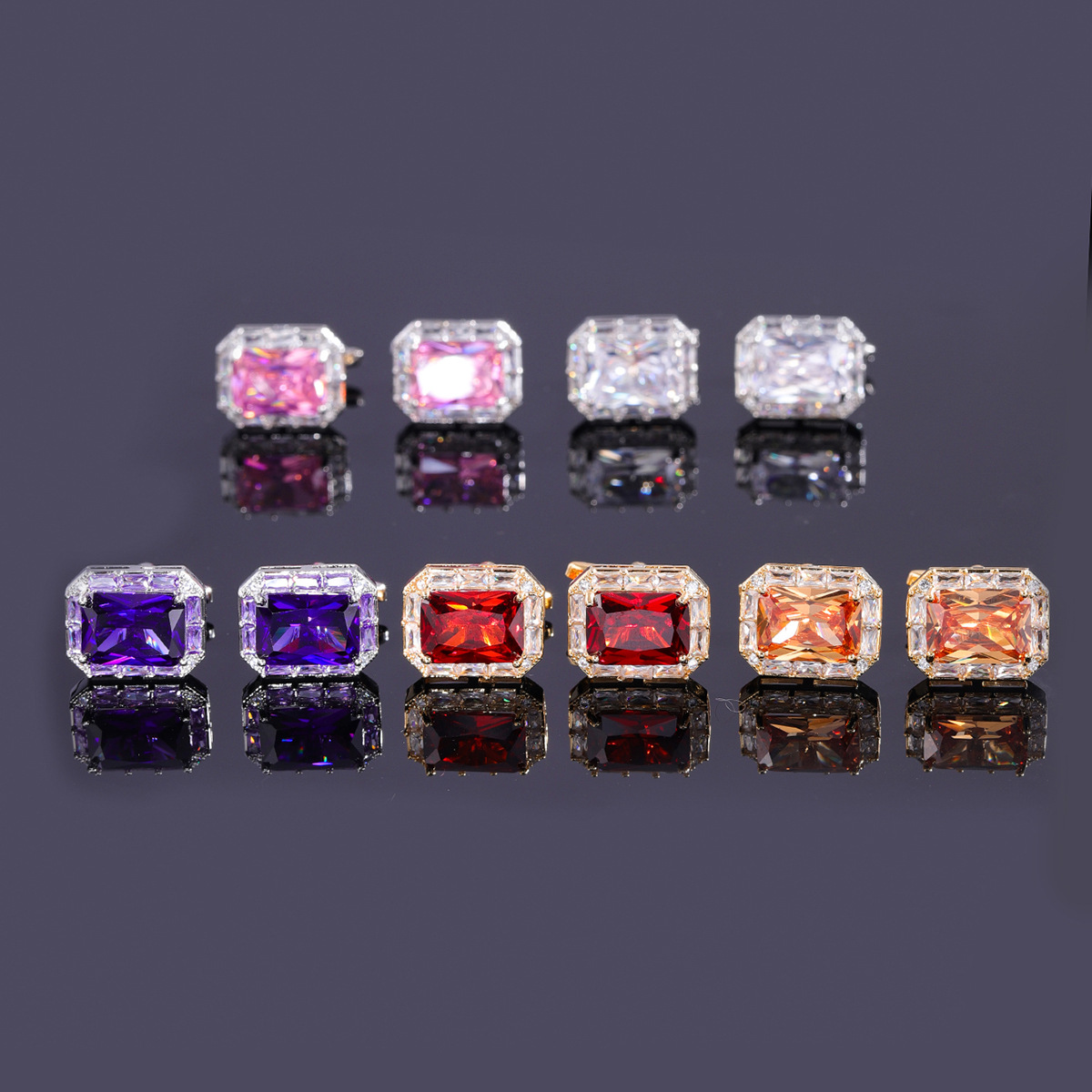 Cross-border Men's Light Luxury Women's Suit Accessories Square Zircon French Shirt Gem Full Diamond Cuff Nail Cuff Links