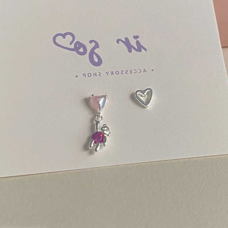 Small asymmetrical design universal earrings with zircon