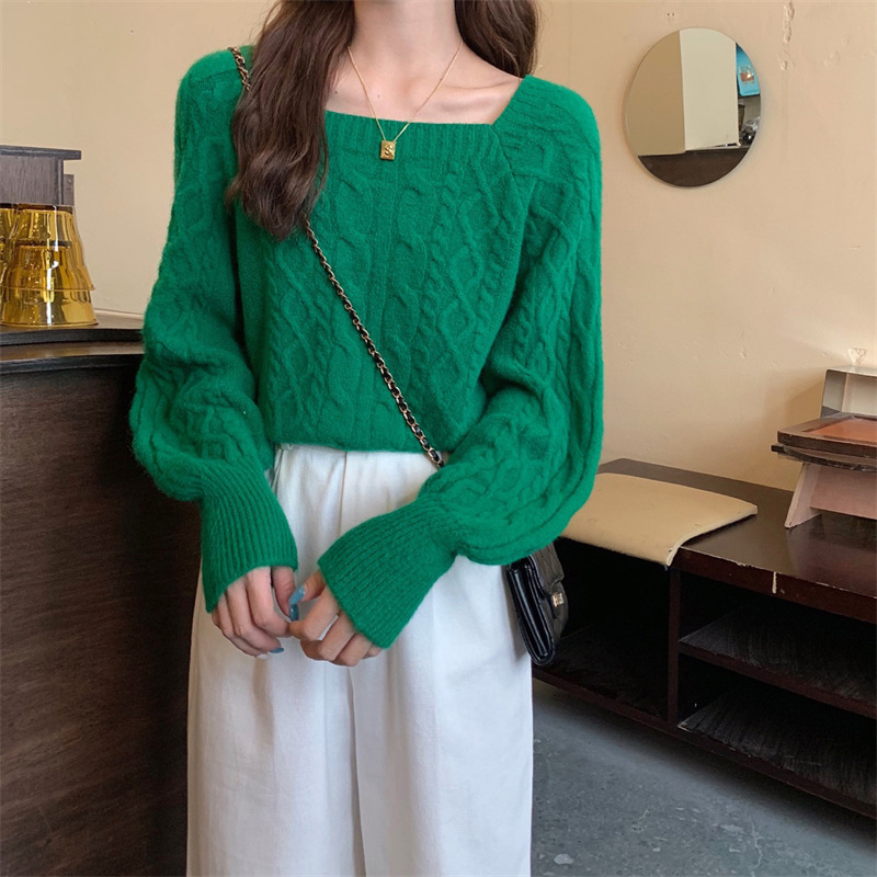 Nicho lanterna manga jersey diseño femenino sensación de otoño invierno japonés perezoso estilo exterior usar camiseta de punto de tendencia