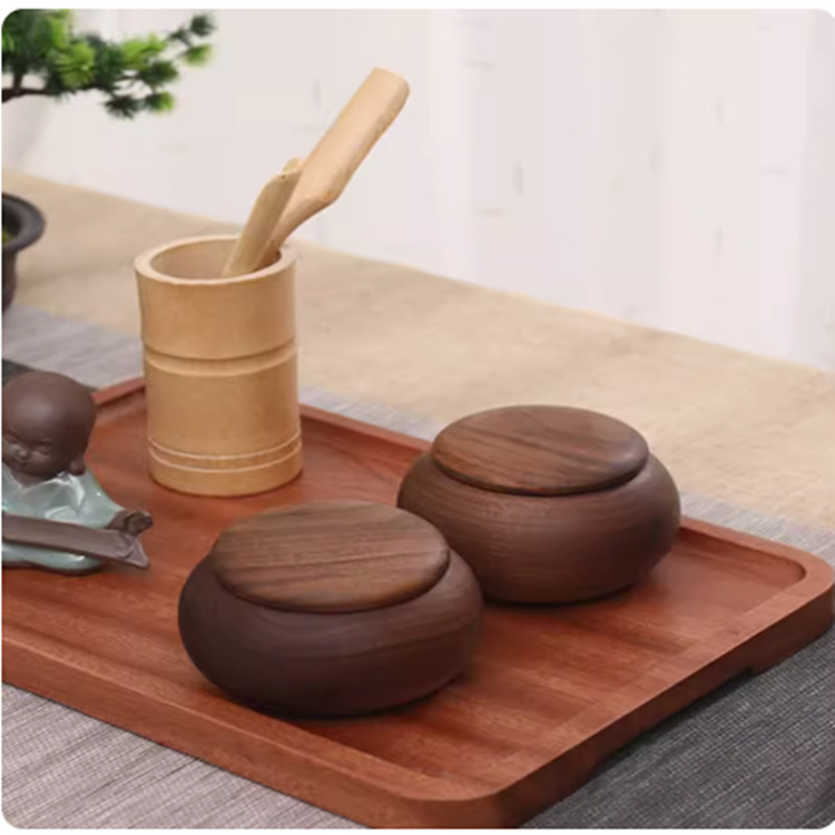 Caja de té redonda de madera de nogal negro de madera maciza tetera portátil hogar sala de estar mini nueva caja de té chino frasco sellado