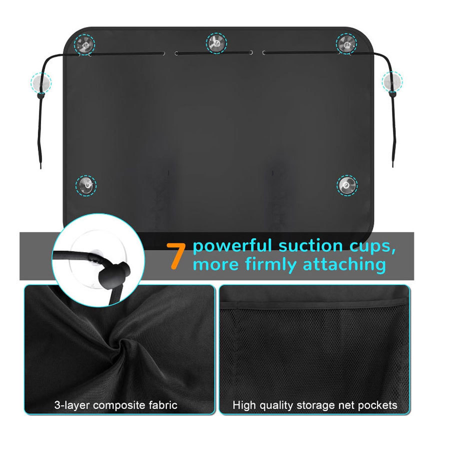 Net Bag Storage for Car Window Curtains, Sunshade, Car Heat Insulation Sunshade, Suction Cup Type Sunshade, Light-Blocking, Sun Protection, Sunshade Storage