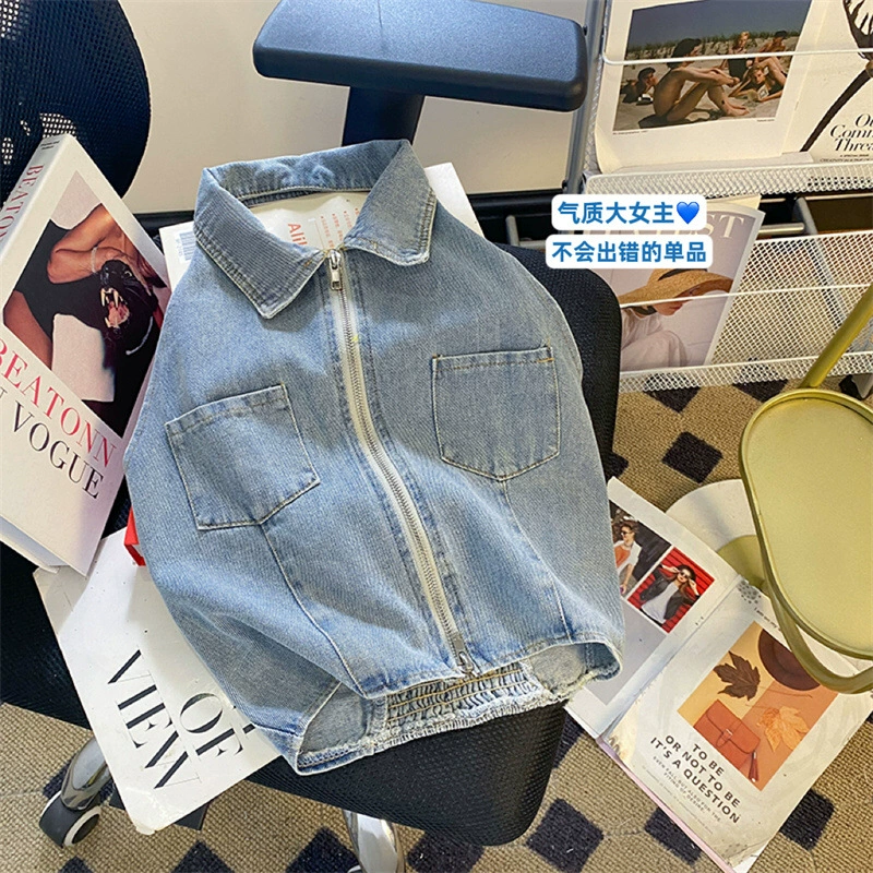 2023 Летний новый корейский стиль Spice Girl для похудения с нишевой шеей без рукавов на молнии джинсовый топ короткий жилет для женщин