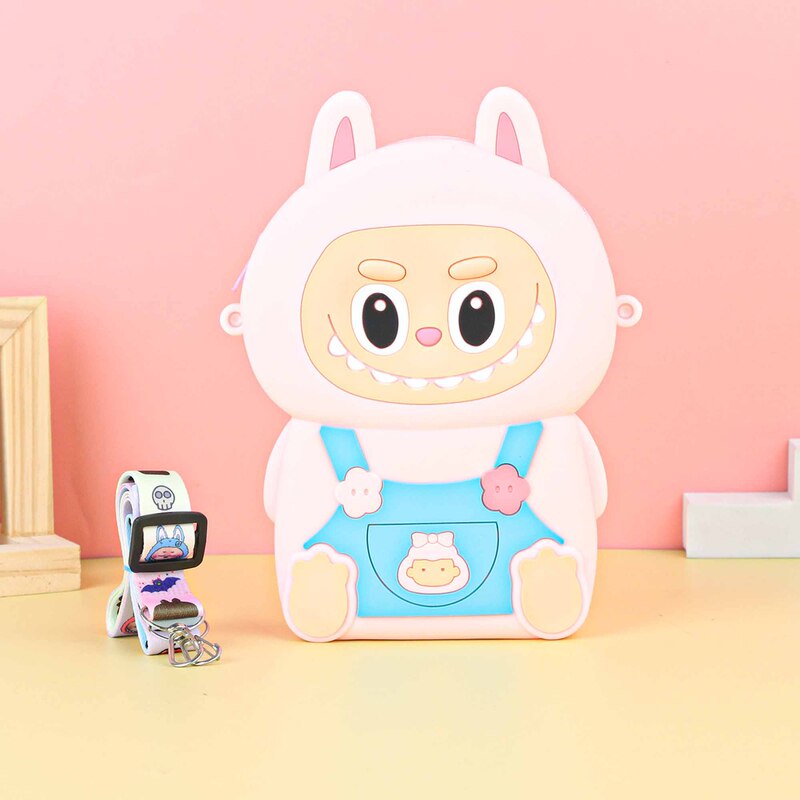 Labubu シリコーン携帯電話バッグ漫画かわいい誕生日ギフト弓シリコーン小銭入れハイエンドクロスボディバッグ|undefined