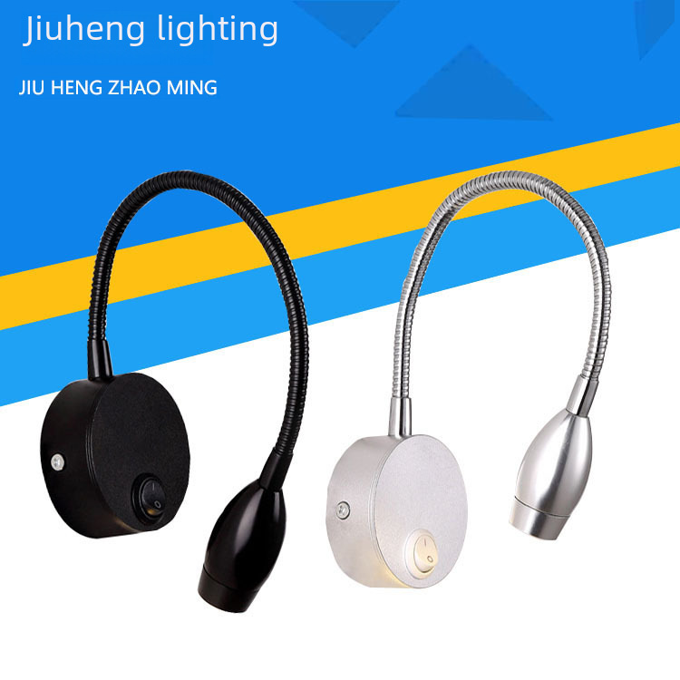 LED flexible tube spotlights, metal bendable tube adjustable, hotel room machine head wall lamp, surface-mounted, jewelry cabinet back wall lamp