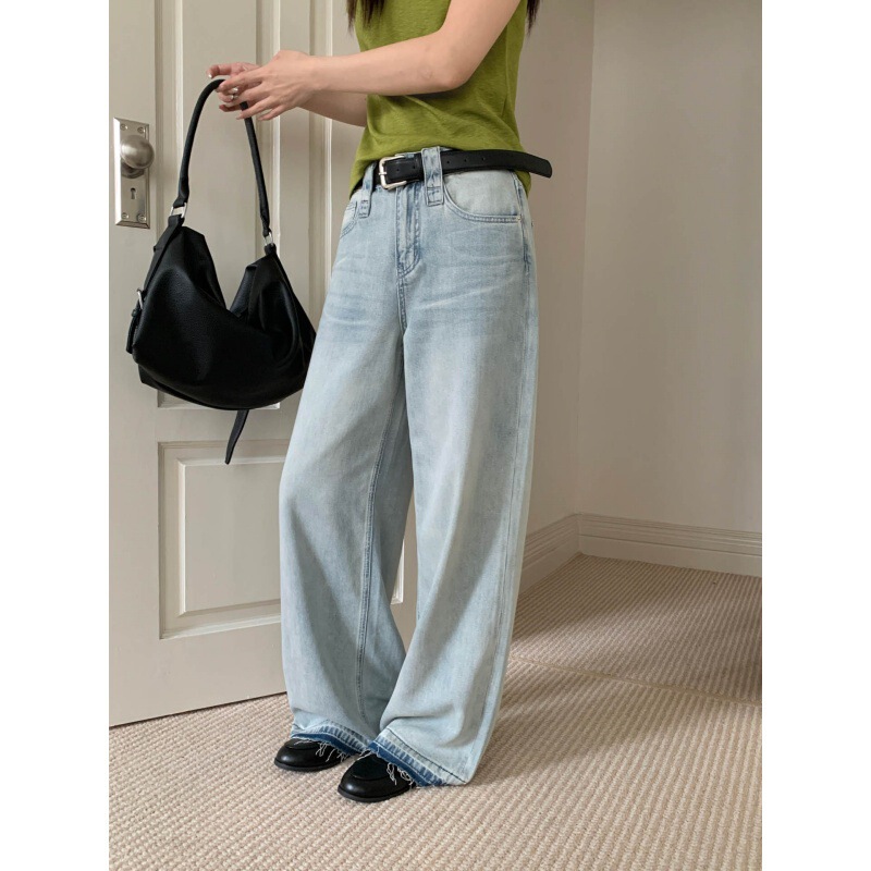Gagd Long-Termism Minimalist Basic Straight Retro Light Blue Natural Frayed Straight Wide-Leg Tencel Jeans for Women Gagd Long-Termism Minimalist Basic Straight Retro Light Blue Natural Frayed Straight Wide-Leg Tencel Jeans for Women