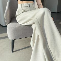 米の白いスーツのワイドレギンスの女性の春夏2025新型のハイウエストの高級感の垂れ下がった感じの百合のストレートのカジュアルなズボン