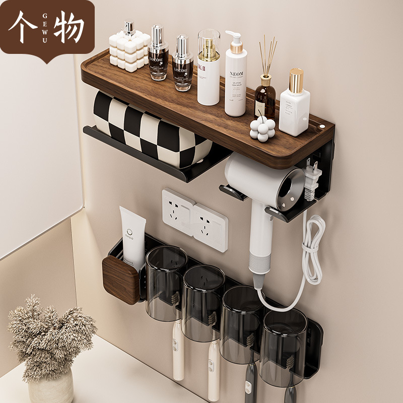 ウォールナットヘアドライヤー収納ラックパンチフリー浴室トイレットペーパータオルハンガー2025収納|undefined