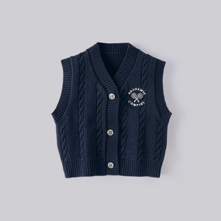 Kid Sweater Children's Cardigan Vest College Style V-Neck Vest Family of Four Autumn Knitwear