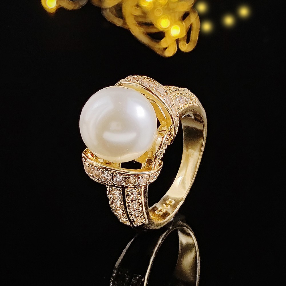 Fashion Round Copper Inlay Pearl Zircon Rings 1 Piece