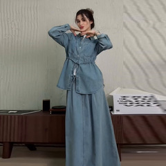 2025 新しい婦人服ヨーロッパとアメリカのアマゾン国境を越えた外国貿易シングルブレスト長袖トップスルーズスイングスカートスーツ