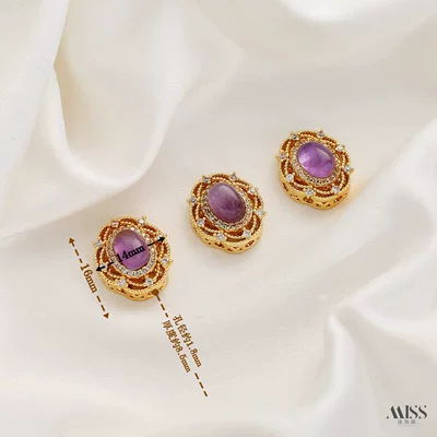 Zərgərlik ara hissələri – Inlaid with natural amethyst, plated with - gold-natural-amethyst-olive-lace-spacer-bead-1-piece