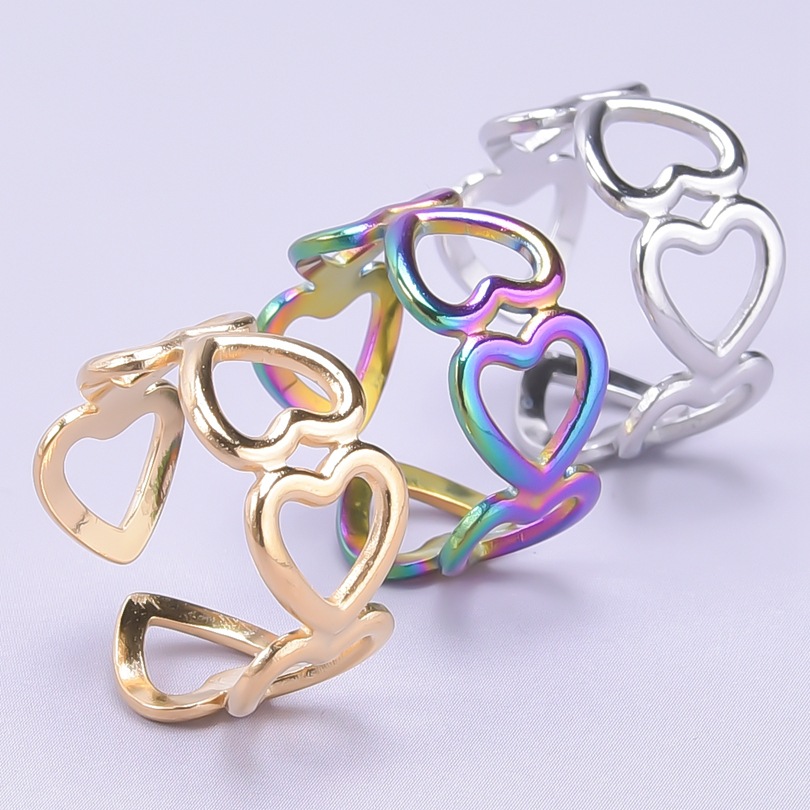 1 Piece Quantity Daily Occasion Wholesale Jewelry Lady Heart Shape 304 Stainless Steel 18K Gold Plated Metal Open Ring