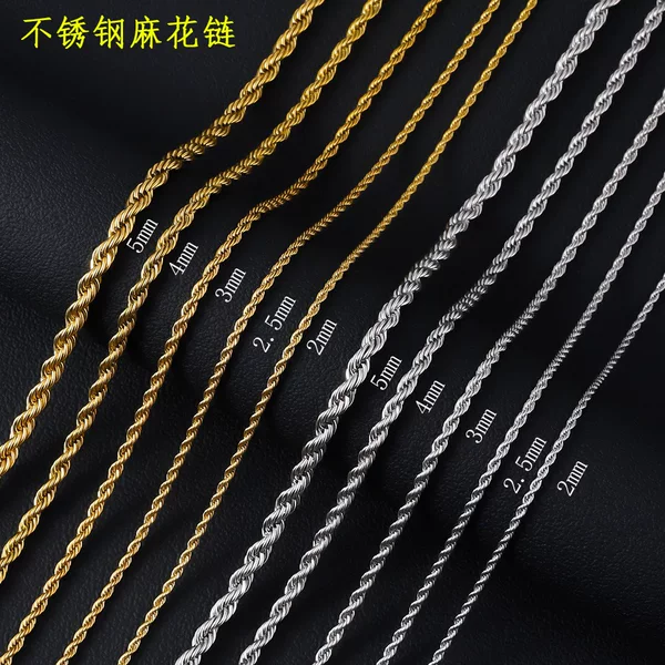 Cross-Border Jewelry Stainless Steel Twist Necklace for Women, High-End Vacuum Electroplating, Non-Fading, Hip-Hop Fashion Accessories for Men