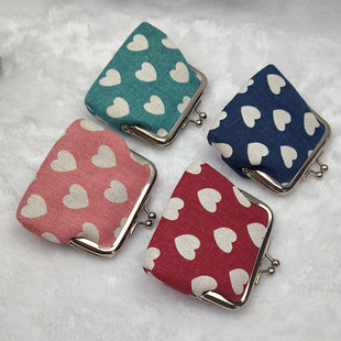 New 3inch Canvas Peach Heart Coin Purse Heart Hardware Buckle Clip Bag Coin Storage Small Gift Bag