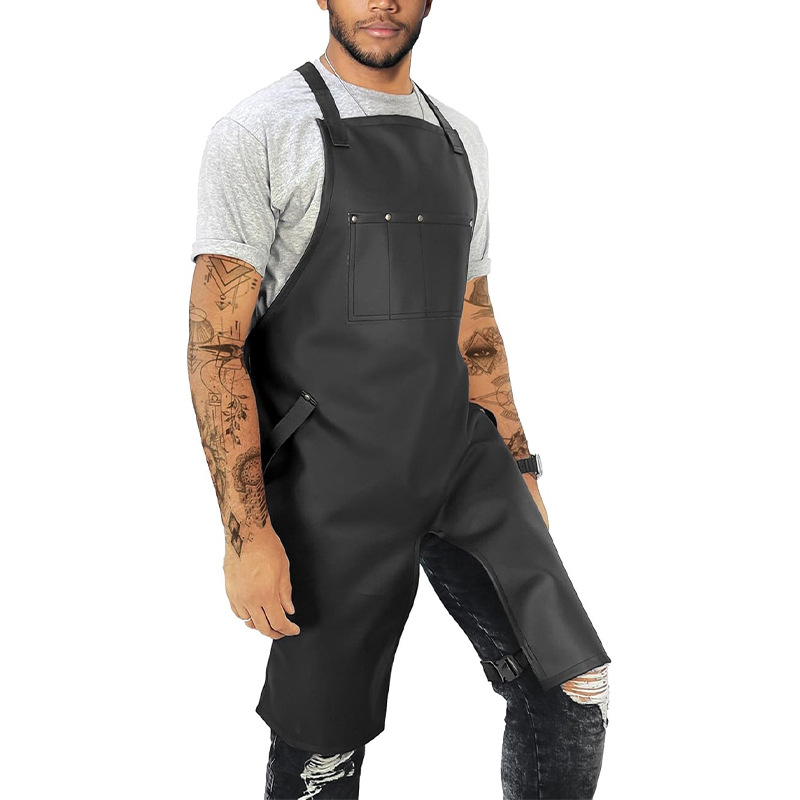 Transfronterizo Amazon impermeable delantal logotipo personalizado corte de pelo barbero ropa de trabajo dobladillo abierto PU delantal al por mayor