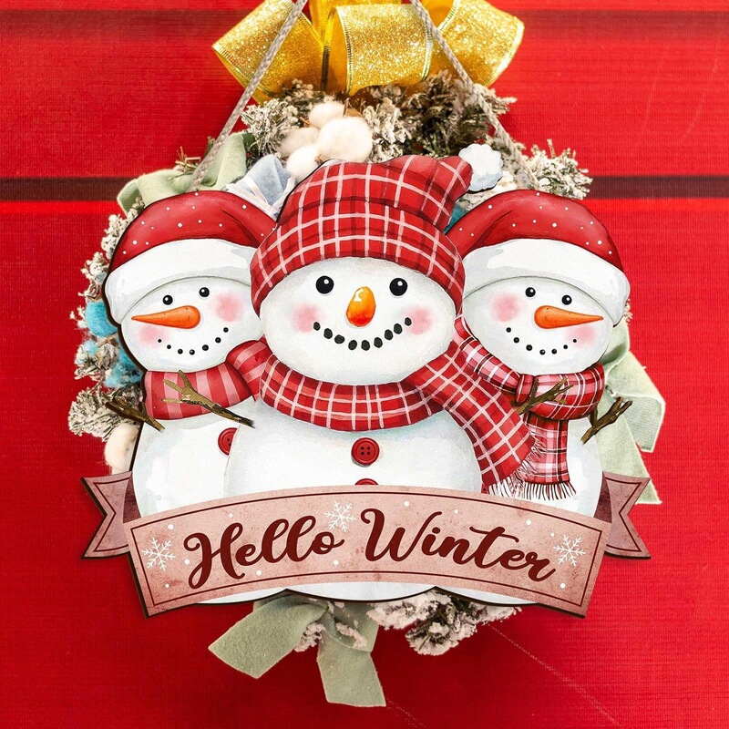 Amazon Flat Wooden Cute Snowman Front Door Wall Decoration Wooden Hanging Rack Wall Indoor Home Decor