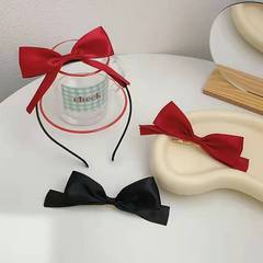 Korean Summer Women's Butterfly Bow Hair Clip Headband Cute Elegant Hair Compression Headband Red Versatile Satin Ribbon Hair Accessory