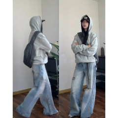 灰色连帽卫衣女2025新款爆款春秋冬美式小个子初秋季上衣初秋穿搭