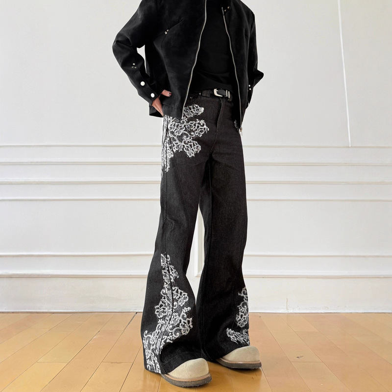 European and American Rock Style Printed Men's Jeans with Personalized Design, Cool and Unique High-End Jeans for Men