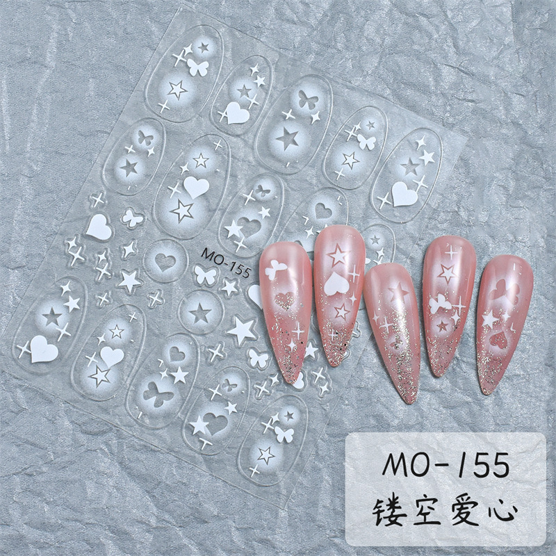 Corazón hueco de copo de nieve pegatinas de alivio de uñas Día de San Valentín elementos navideños árbol de Navidad pegatinas de uñas de campana