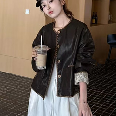复古时尚休闲PU皮衣短外套女2025秋季新款宽松百搭小个子夹克上衣