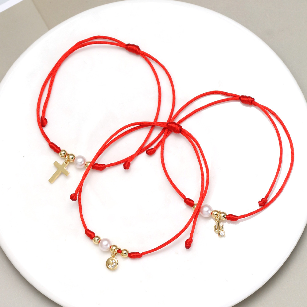 Cross, Eye Pattern Simple Style Cross Eye 304 Stainless Steel Rope Copper Woven Chain String Bracelets Wholesale