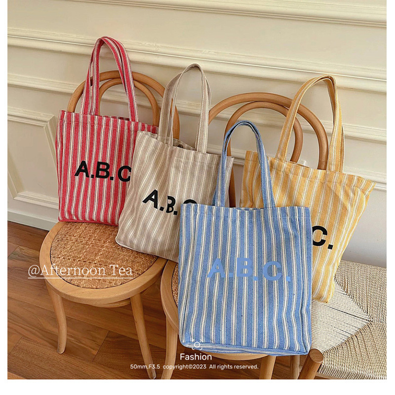 Ins Same Style Letter Simple Commuter Shoulder Canvas Bag Daily Matchinging Shopping Bag Vertical Stripesd Hand Bag