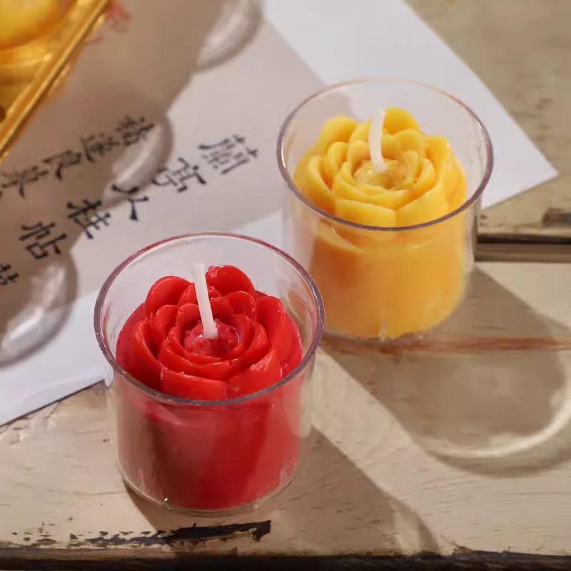 Lámpara de mantequilla de 8 horas Lámpara de mantequilla de larga duración Lámpara budista Lámpara de mantequilla de mantequilla de mantequilla de color rojo en forma de flores