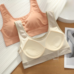 Cotton Fixed Cup Bandeau Underwear Sports Breathable Comfortable Plus Size Vest Women's Push-Up Bra for Breast Support