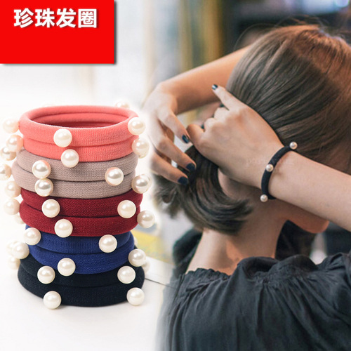 新款头饰简约扎头发皮筋弹力发绳小清新个性饰品成人珍珠发圈