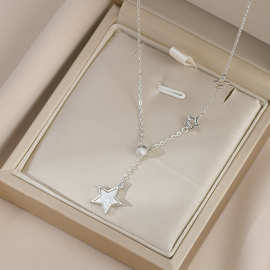 真金电镀镶锆石气质所供应链女小众设计感贝壳星星项链百搭毛衣链