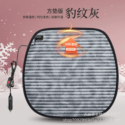 Multi-function pad, New cross-border car heated seat - leopard-print-gray-square-cushion