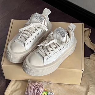 Canvas Shoes for Women 2025 New Thick-Soled Sneakers College Heightening Versatile White Shoes Casual Shoes