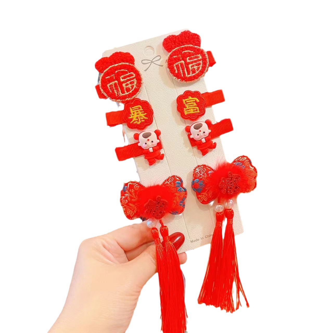 Estilo antiguo Año Nuevo Bola de pelo rojo para niños arco horquilla festivo linda chica Año Nuevo tocado horquilla accesorios para el cabello