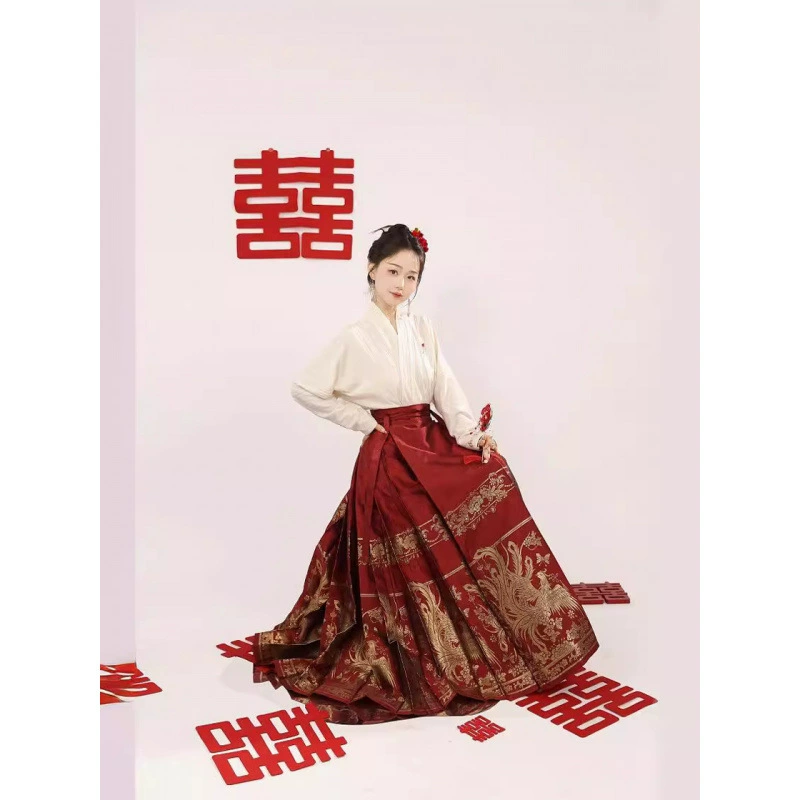 Phoenix, retro long skirt, bright catchy style, Chinese style, fitted